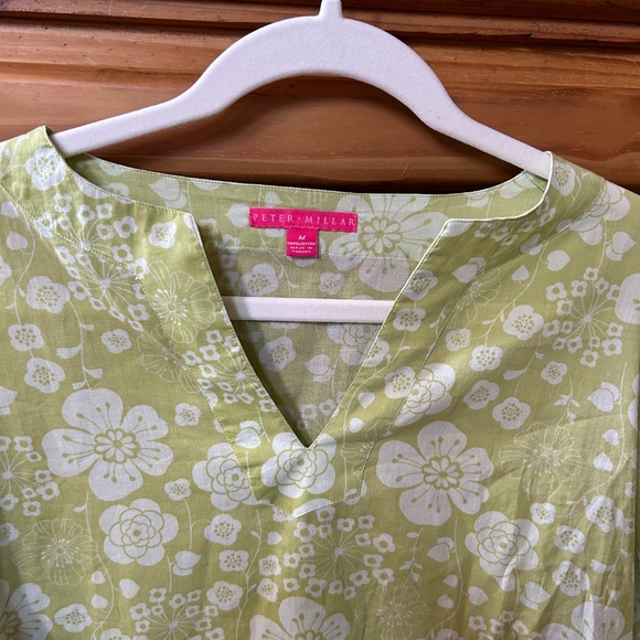 Peter‎ Millar Golf Blouse Tunic 100% Cotton 3/4 Sleeve Green White Floral Medium - Picture 5 of 6